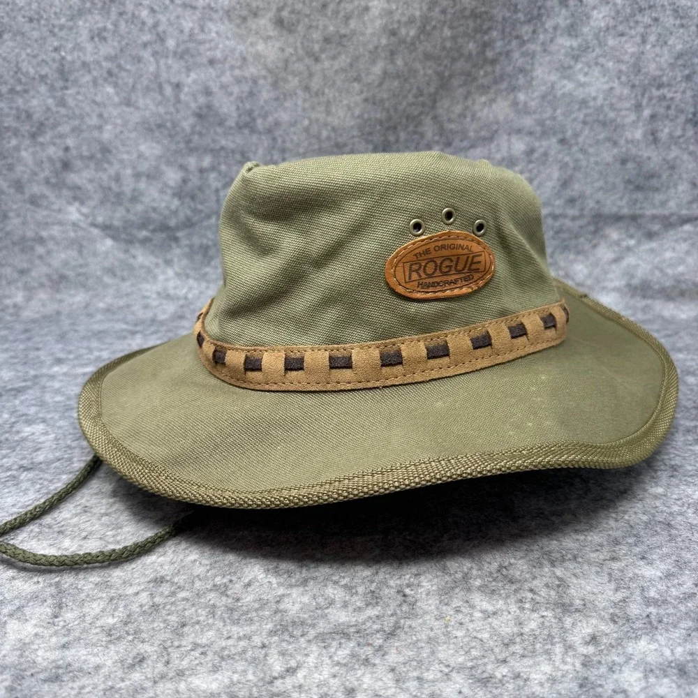 Rogue Leather Canvas Safari Explorer Kalahari Sand Hat Mens L with tag Green